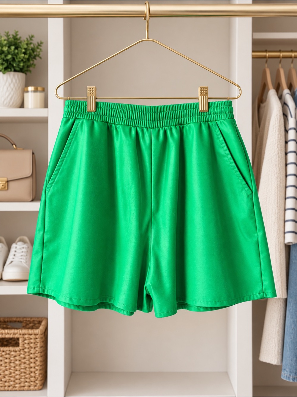 Cotton Bleu Kelly Green Faux Leather Shorts Size S